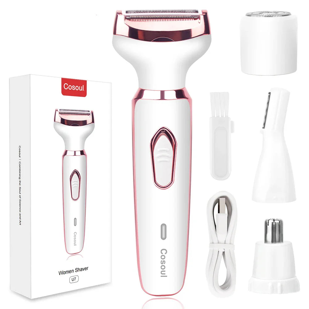 NNEOBA 4 in 1 Electric Razor for Women Hair Trimmer White-3